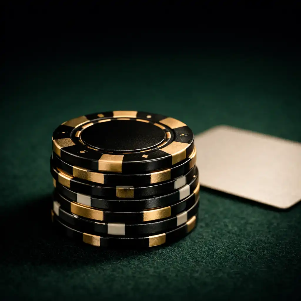 Detail luxusních pokerových žetonů na tmavém zeleném sukně